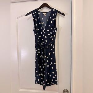 NWOT A New Day XS Navy Polka Dot Button Front Chiffon Mini Dress - work dress